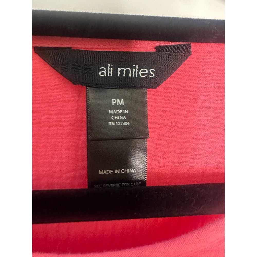 Ali Miles Pink Cotton Gauze Asymmetrical Button Blouse 3/4 Sleeve Petite Medium - Picture 6 of 10